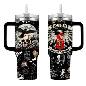 Sleep Token Tumbler 40oz with Handle & Straw, Metal Band Merch Mug, Dark Gothic Aesthetic Cup, Alternative Rock Fan Gift, Black Red Rose Design Drinkware, Heavy Metal Lover Gift For Him Her, Unique Emo Grunge Style Travel Coffee Cup