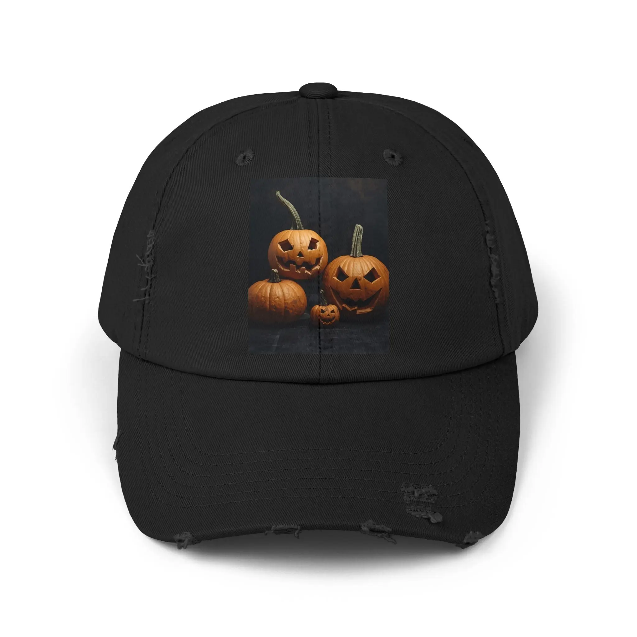Halloween Pumpkin Distressed Cap, Unisex Fall Hat, Spooky Seasonal Cap, Pumpkin Patch Accessory, Halloween Costume Hat
