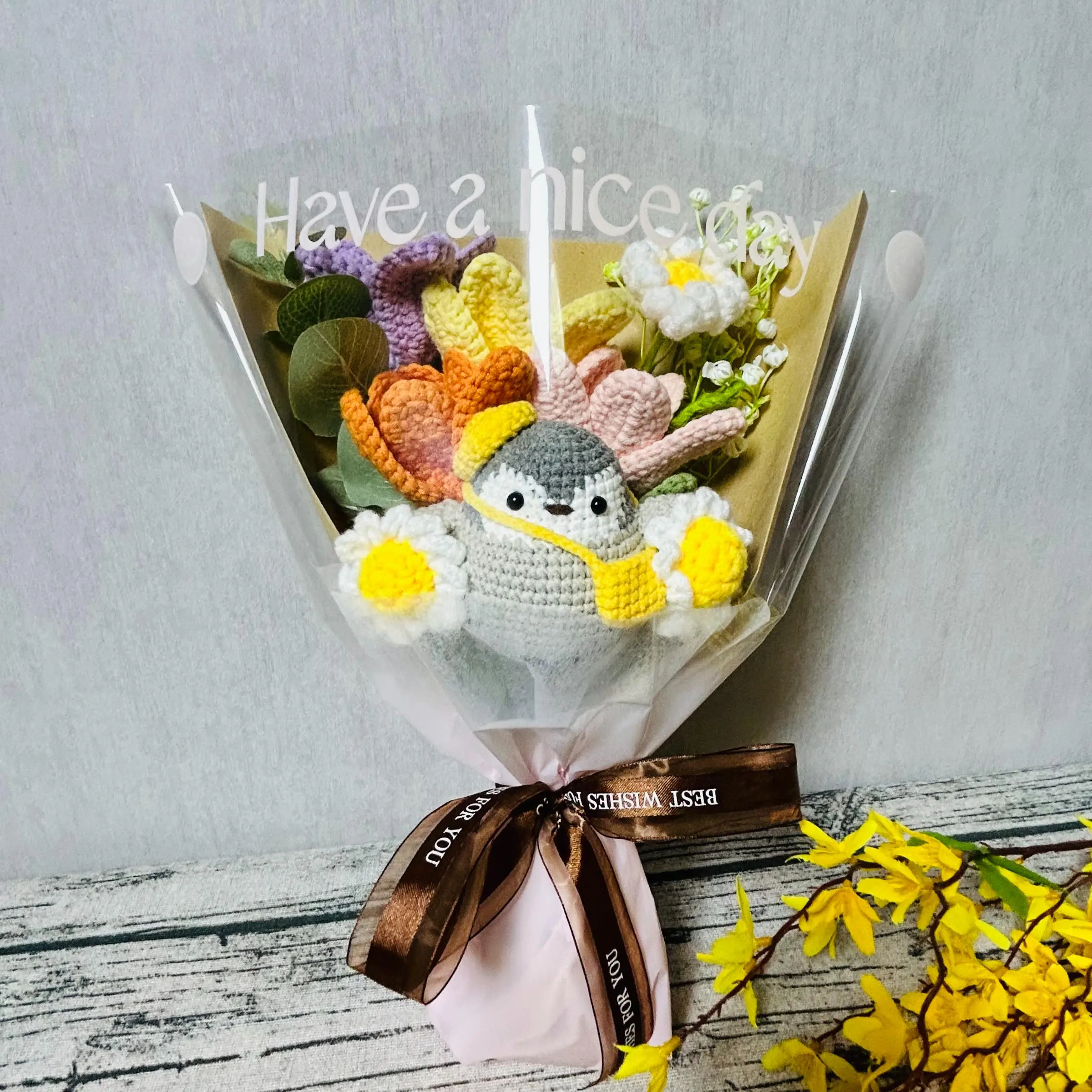 Handmade Crochet Penguin Bouquet, Cute Penguin Flower Bouquet, Crochet Flowers Bouquet, Artificial Flower Bouquet, Home Decor Supplies, Decoration Bouquet, Gift for Friends & Family