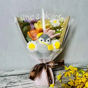 Handmade Crochet Penguin Bouquet, Cute Penguin Flower Bouquet, Crochet Flowers Bouquet, Artificial Flower Bouquet, Home Decor Supplies, Gift for Friends & Family