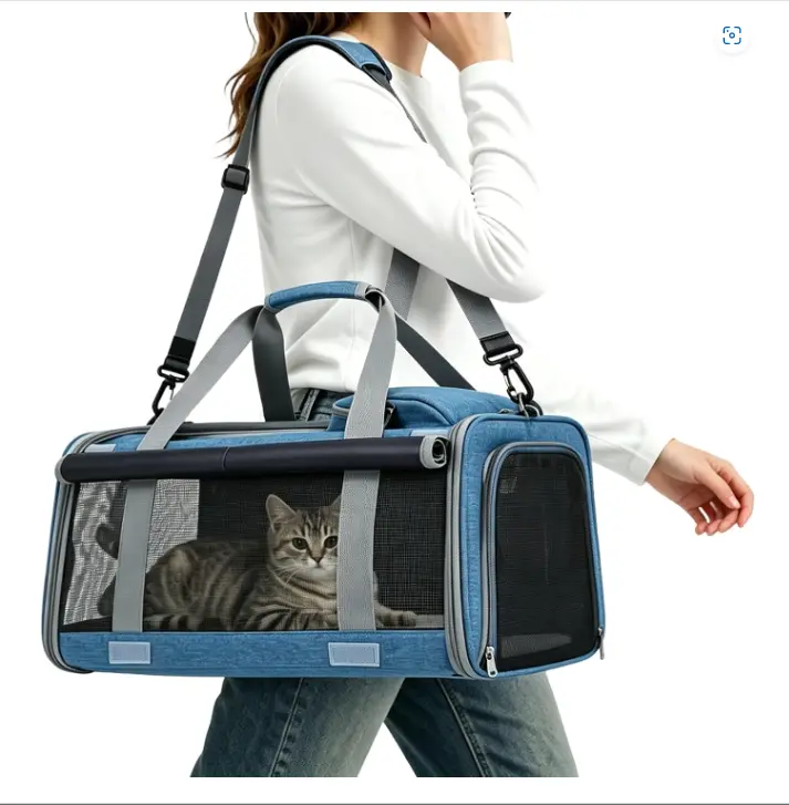 Pet Handbag, Suitable for Large Capacity Colorful Cat Travel Bag, Pet-Specific, Scratch-Resistant Oxford Fabric, Foldable Handheld Travel Bag with Sunshade and Breathable Mesh, Airline-Approved Soft-Edged Travel Bag, for Large/Medium Cats and Small Dogs,
