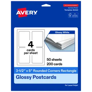 Avery Glossy White Postcards, 3-1/2" x 5" Rectangle Rounded Corners
