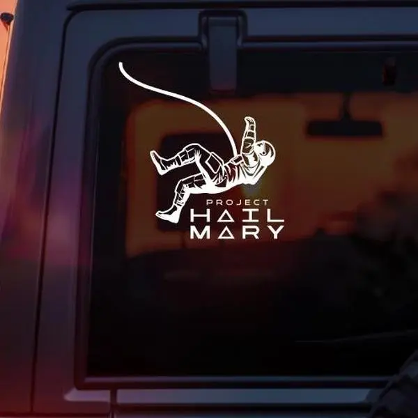 Project Hail Mary Astronaut Vinyl Car Decal – Ryland Grace Spacewalk Silhouette With Text Inspired by Book Cover Art – Andy Weir Sci-Fi Sticker for Car Window Laptop Tumbler BookTok Fan Gift