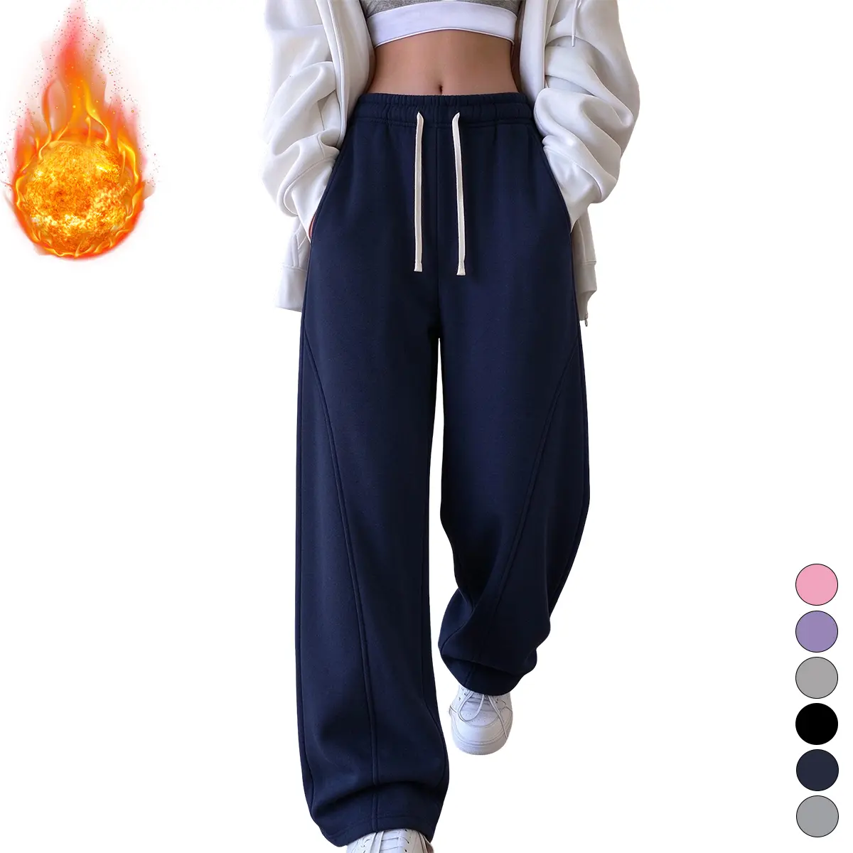 TikTok women’s straight-leg casual pants—essential for autumn/winter, available in multiple colors, featuring large pockets on both sides; solid color, stylish and minimalist; suitable for outdoor activities, leisure, sports, shopping, and dates.