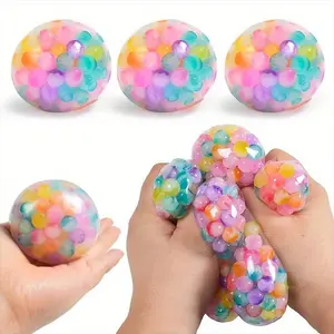 Random Color Colorful Beads Squishy Sensory Stress Ball, 1 Count/30pcs Round Rubber Decompressing Toy Ball, Stress Relief Toys for Teenager & Adults, Party Gift Ideas