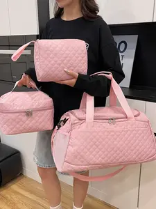 3pcs  Portable travel bag, solid color multifunctional women's handbag, shoulder bag, zipper closure, fashionable and versatile, casual and simple, suitable for fitness, business travel, large capacity women's travel bag, Fashionable Duffel Bag