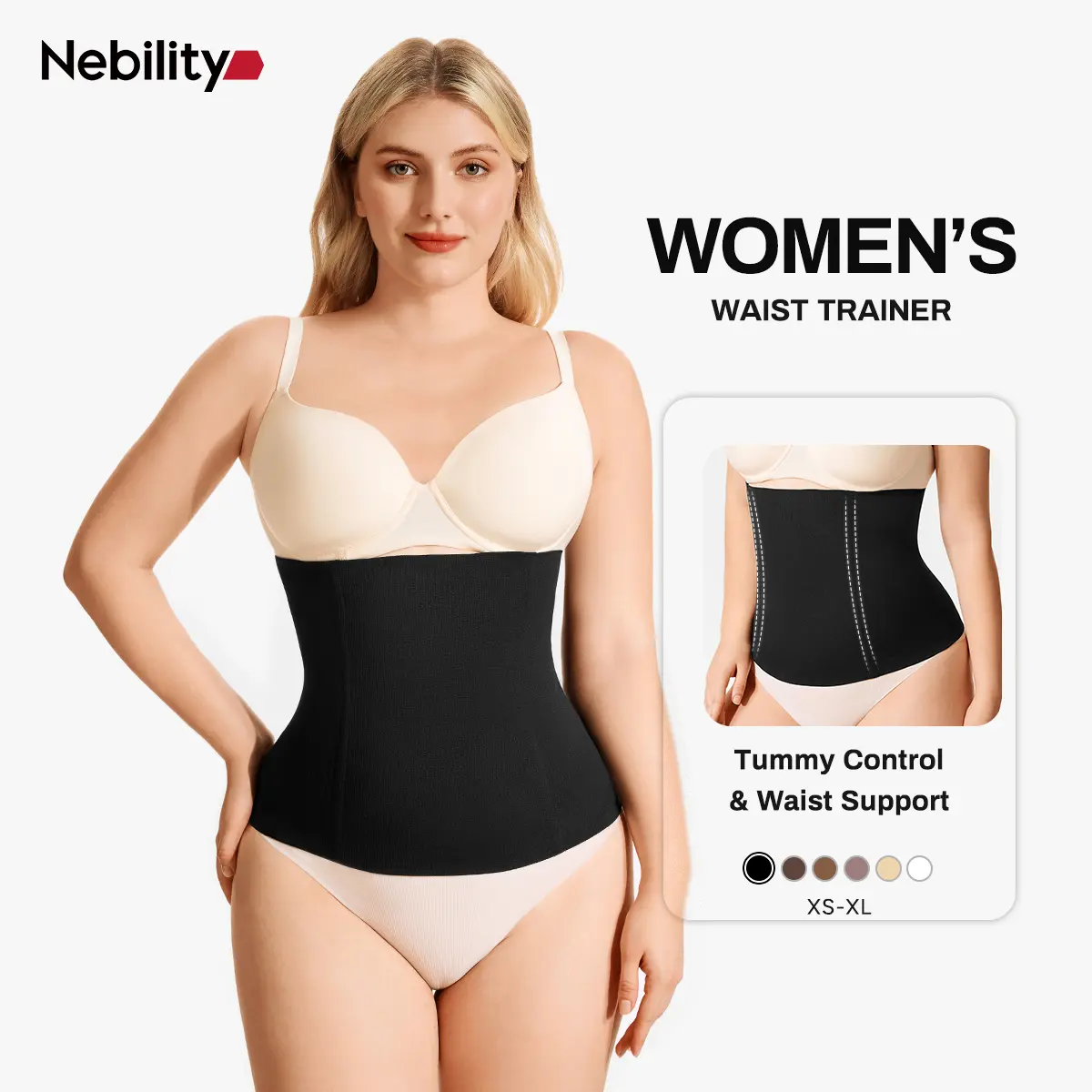 Nebility Women's Seamless High-Compression Waist Trainer Corset - Mid-Waist Adjustable Shapewear Bodysuit for Tummy Control, Womenswear Binder