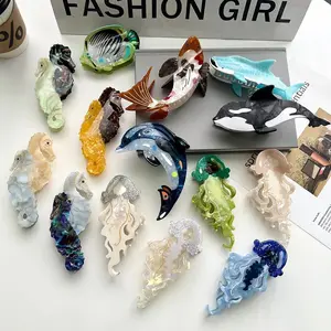 Marine Life (Jellyfish, Seahorse, Shark, etc.) Claw Hair Clips. Unique and casual summer family style. Acetate, handmade.