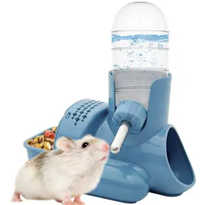 VANNON 3 in 1 Hamster Water Bottle No Drip Small Animal Water Bottle Automatic Bottle Dispenser with Food Container Base Hut and Hideout Base 4oz/120ml,Leekproof, BPA Free