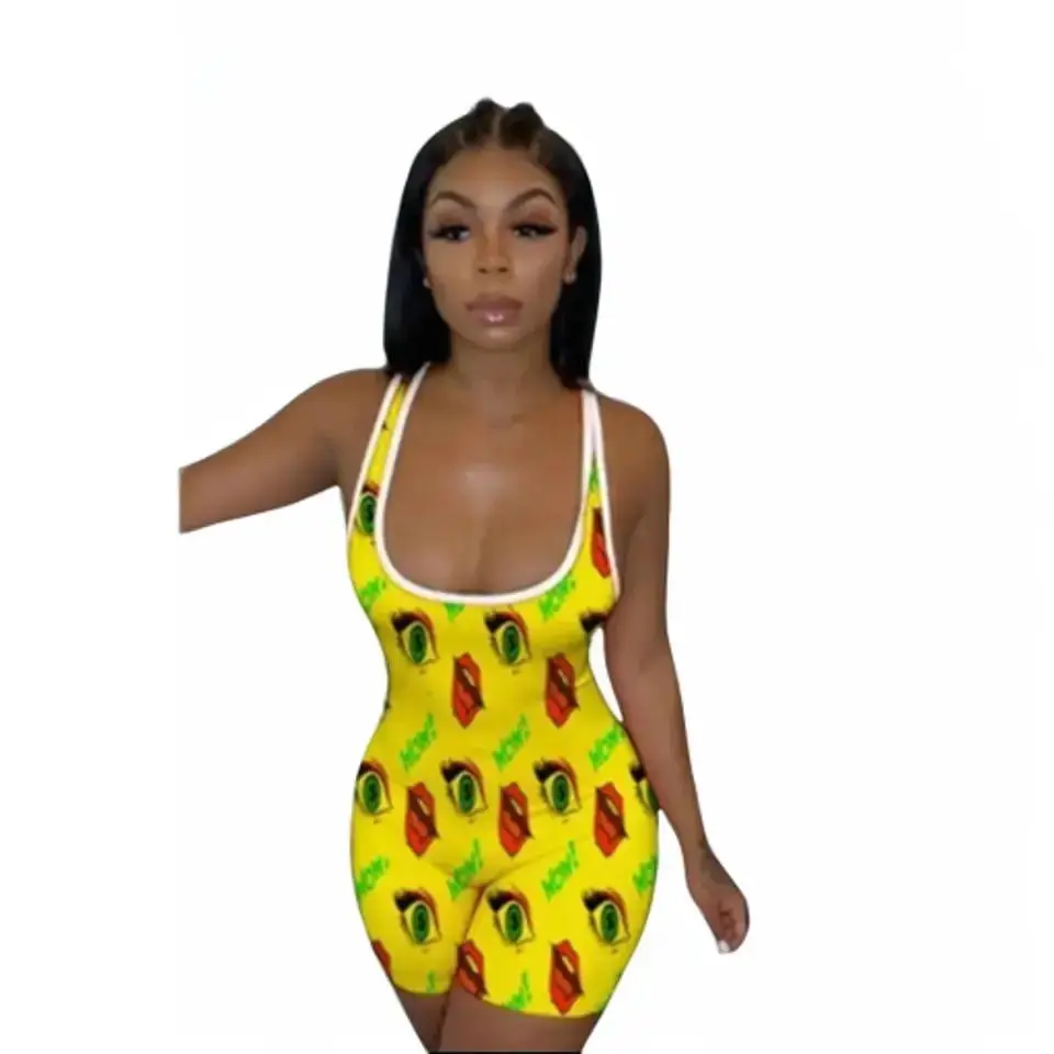 Women's Yellow Sleeveless  Onesie Fit Spandex