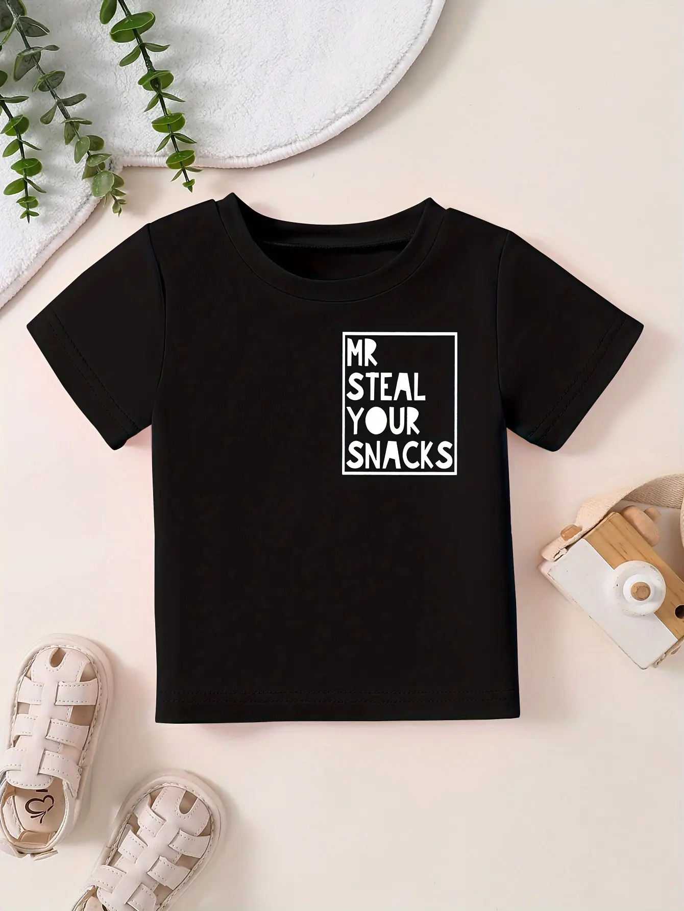 Baby Boys' "Mr Steal Your Snacks" Short Sleeve Cotton T-Shirt, Funny Quote Graphic Tee