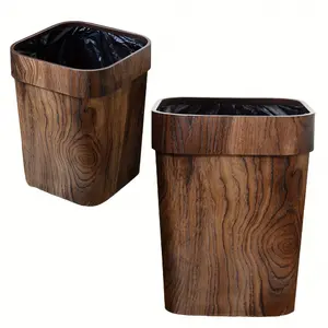 Elegant wood grain plastic trash can-rectangular, very suitable for kitchen, bedroom, bathroom, office and KTV, office trash can | modern trash can | durable plastic structure, Home Trash Can