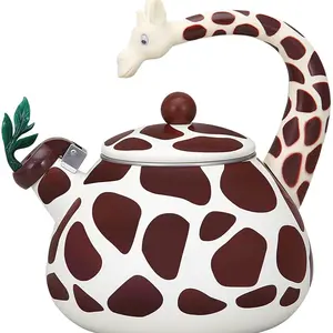Whistling Tea Kettle for Stove Top Enamel on Steel Teakettle, Supreme Housewares Giraffe Design Teapot Water Kettle Cute Kitchen Accessories Teteras (2.1 Quart, Giraffe)