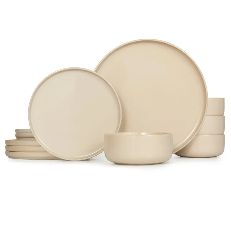 KOOK Sturdy Ceramic Tableware Set - 12-Piece Casual Dinner Set for 4, Includes Plates, Bowls, Cutlery, Oven-Safe