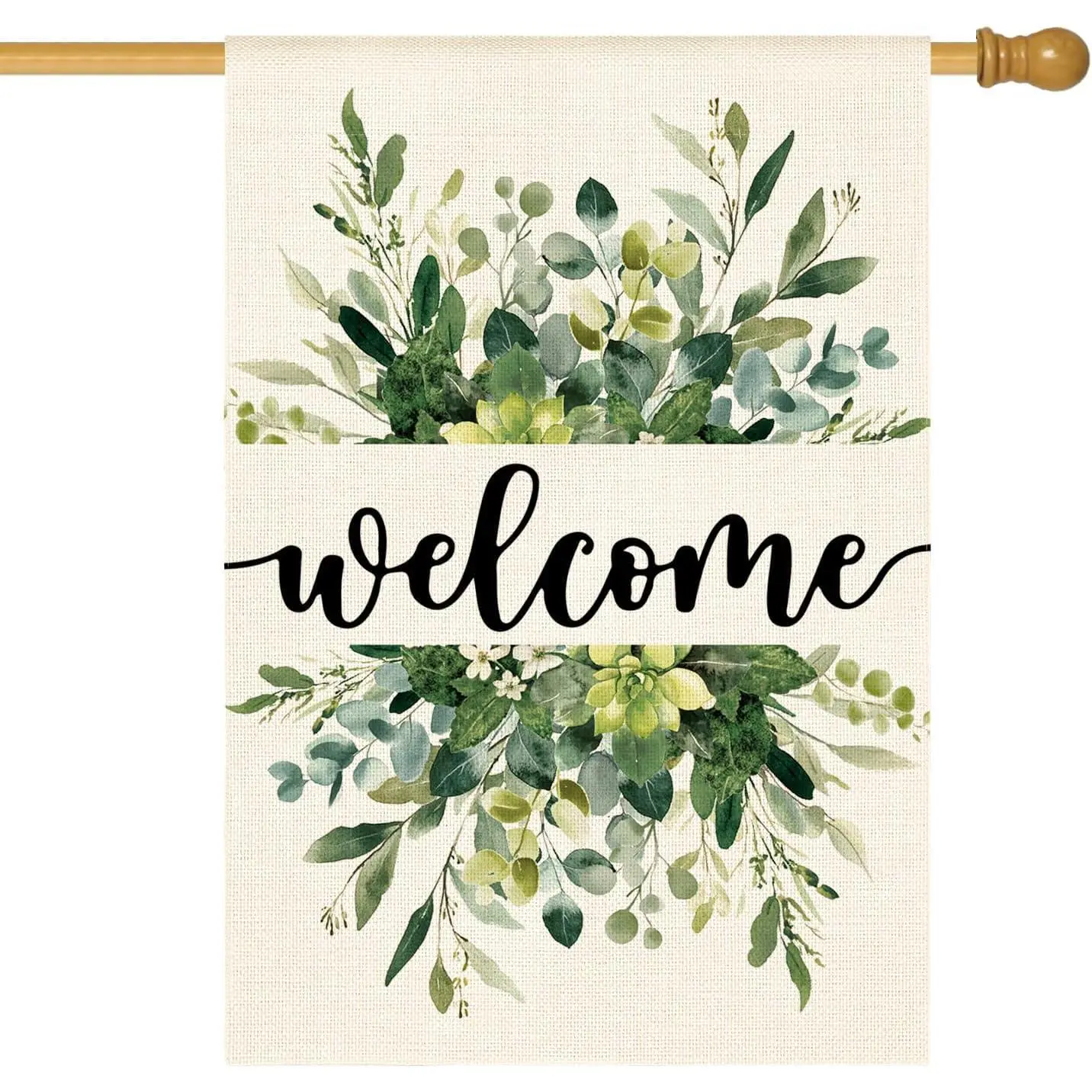 12x18in Welcome Eucalyptus Succulent Garden Flag - Double-Sided Watercolor Soft Greenery Art, Boho Farmhouse Fit Outdoor Decor, Eucalyptus Detail Succulent Accents, Year-Round Outdoor Garden Accessories for Patio Entryway