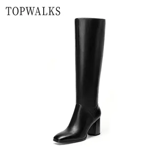 Topwalks Knee High Boots Women Classic Chunky Heel Square Toe Tall Boots For Women High Heel Side Zipper Boots