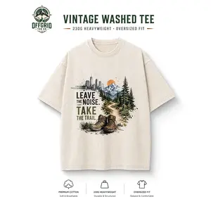 Men's Vintage Washed Short-Sleeve Graphic T-Shirt with "Escape the Noise, Head for Mountain Roads" Print, Hiking-Inspired, Father’s Day Gift