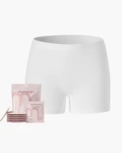 Momcozy M-XL Disposable Postpartum Underwear Boyshort, 100% Cotton Soft Breathable High-Waist Panties, Hospital Bag Essential Recovery Underwear for New Moms, White/Gray, PU026