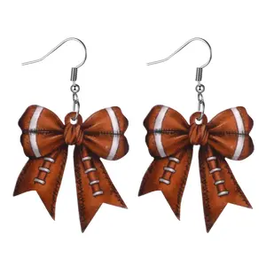 Women's Football Bow Earrings: Silver Hypoallergenic Acrylic Drop Dangle Creative Sport Earring Preppy Jewelry for Teen Ladies Fans