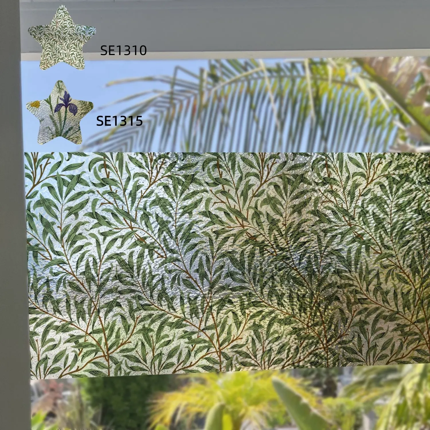 Set of 6pcs Plant Leaf Glass Window Clings, Window Sticker, Waterproof Decal, Static Cling Waterproof Privacy Glass Film, Perfect for Home Office Bathroom Decor