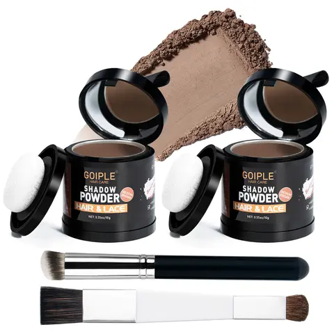 Goiple Hairline Cosmetic Powder Kit - 4-Count Bottled Styling Powders with Brush Applicator, Temporary Color for Adults, Root Cover for Thinning Strands & Grey Hair, Natural Blending Daily Touch Up, Cover Grey Hair
