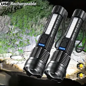 2-piece set   Emergency Rechargeable LED Flashlight – Ultra-Bright Zoom, 6 Lighting Modes, COB Side Lights & Red/Blue Flash – Perfect for Hurricane Prep, Hiking & Outdoor Camping
