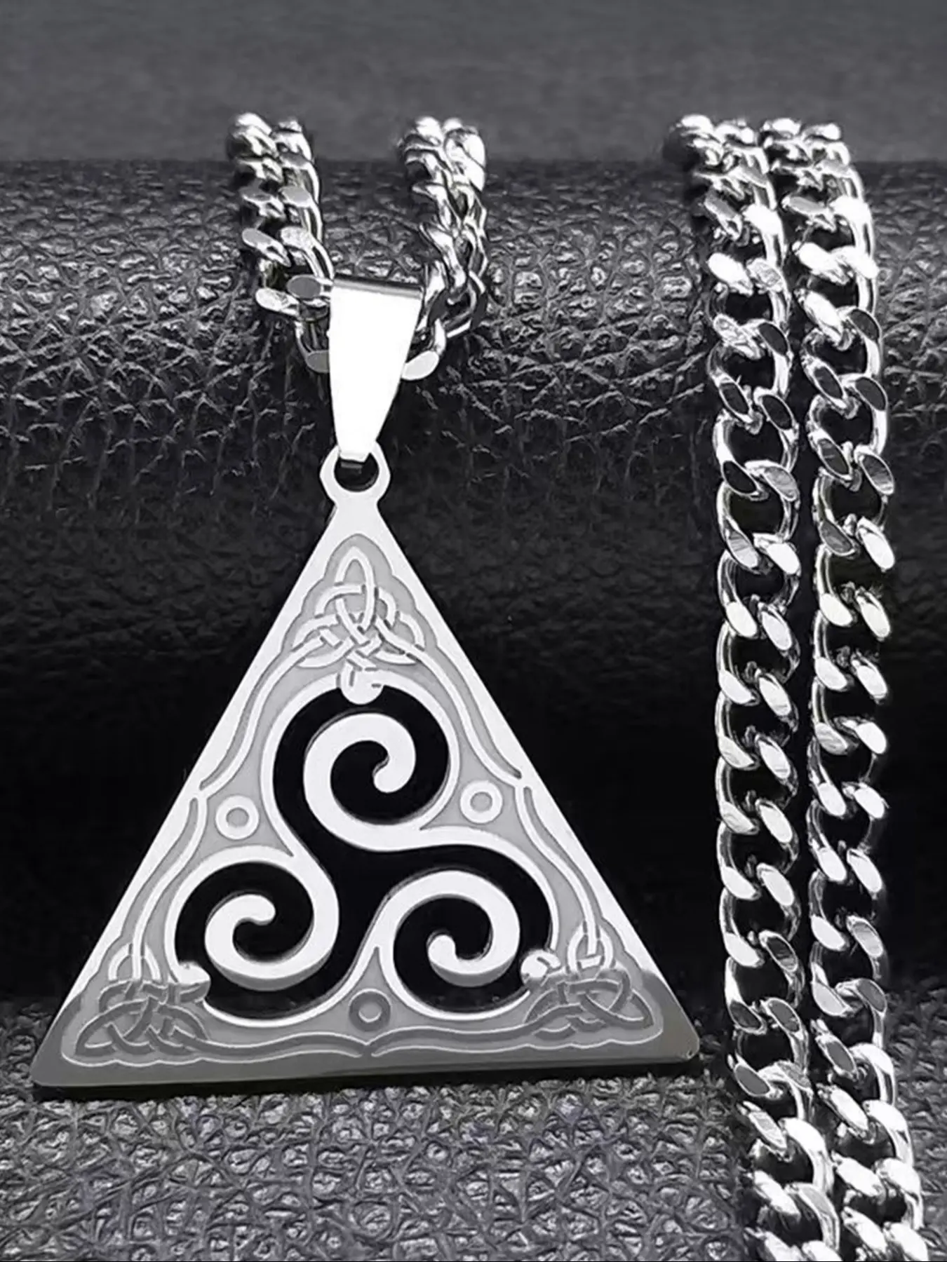 Celtic Three Oak Chain With Swirled Trailer, Stainless Steel And Gold Color, Unisex Jewelry For Everyday Or Wedding Gifts, Stainless Steel Necklace