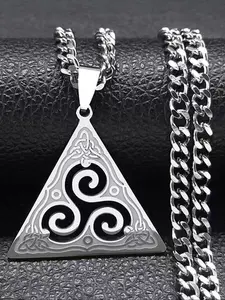 Celtic Three Oak Chain With Swirled Trailer, Stainless Steel And Gold Color, Unisex Jewelry For Everyday Or Wedding Gifts