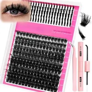 Lash Clusters Kit 100D Manga Eyelash Clusters with DIY Spikes 13-19MM Spiky Volume Cluster Eyelash Extensions Wispy Individual Lash Extensions Kit Anime Lashes Cluster Bond & Seal Tweezer