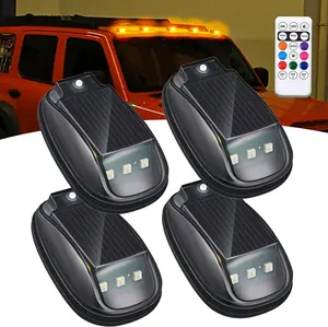 BougeRV  Solar-Powered RGB Car Roof Strobe Light with Remote Control, Wireless LED Warning & Ambient Light for Trucks, Pickups, Camping Use, No-Drill Installation, Enhances Night Visibility & Interior Atmosphere