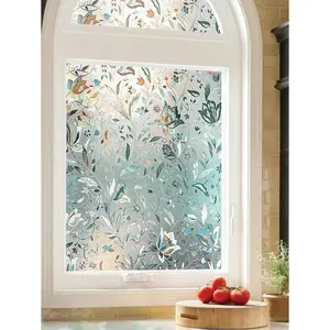 1pc Tulip Pattern Privacy Window Film, Rainbow Removable Window Sticker, 17.5x78.7in 3d Decorative Electrostatic Glass Film - Heat Control Uv Block, For Door, Window And Glass Decoration
