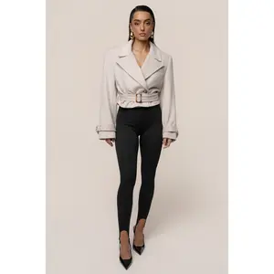 Beige Sharp Presence Crop Jacket