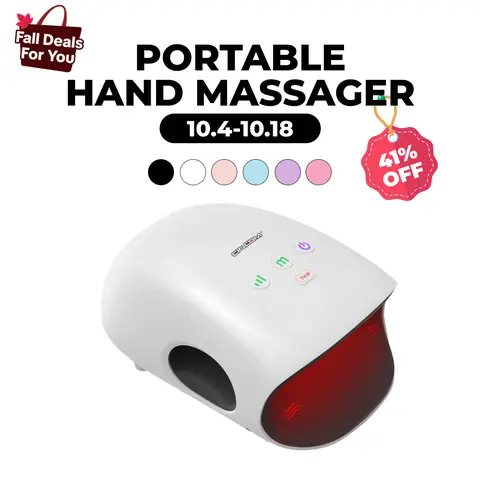 CINCOM Portable Hand Massager - 2500mAh Battery Powered, Cordless, Advanced Airwave Technology, Customized Modes, Heating Function, Auto-Off, Portable Pain Relief, Abs, Self Care Gadgets, Dorm Essential Gifts for Adults, White