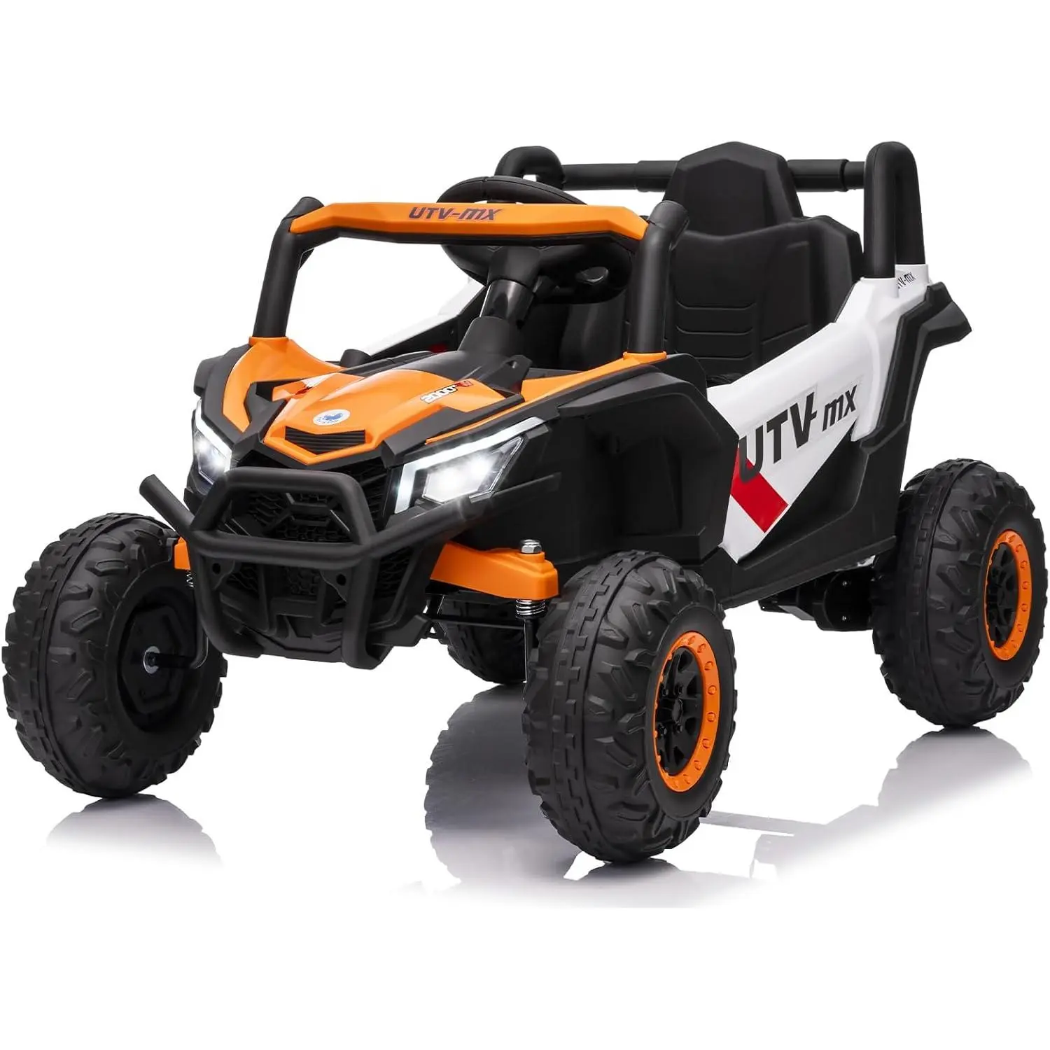 【Christmas Gift】Orange 12V Kids Ride On UTV Truck With Remote Control Four Wheel Drive Two Wheel Drive Switch Eva Tires Four Motors Spring Suspension Led Lights Bluetooth Music Orange