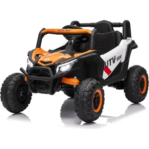 【Christmas Gift】Orange 12V Kids Ride On UTV Truck With Remote Control Four Wheel Drive Two Wheel Drive Switch Eva Tires Four Motors Spring Suspension Led Lights Bluetooth Music Orange
