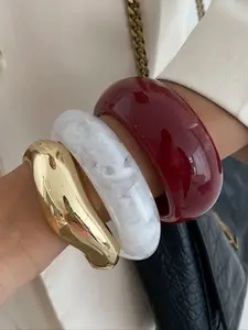 Boho Vintage Geometric Resin Cuff Bracelets Set, Elegant Zinc Alloy Jewelry for Women, Perfect Gift for All Seasons, Boho Style Bracelet