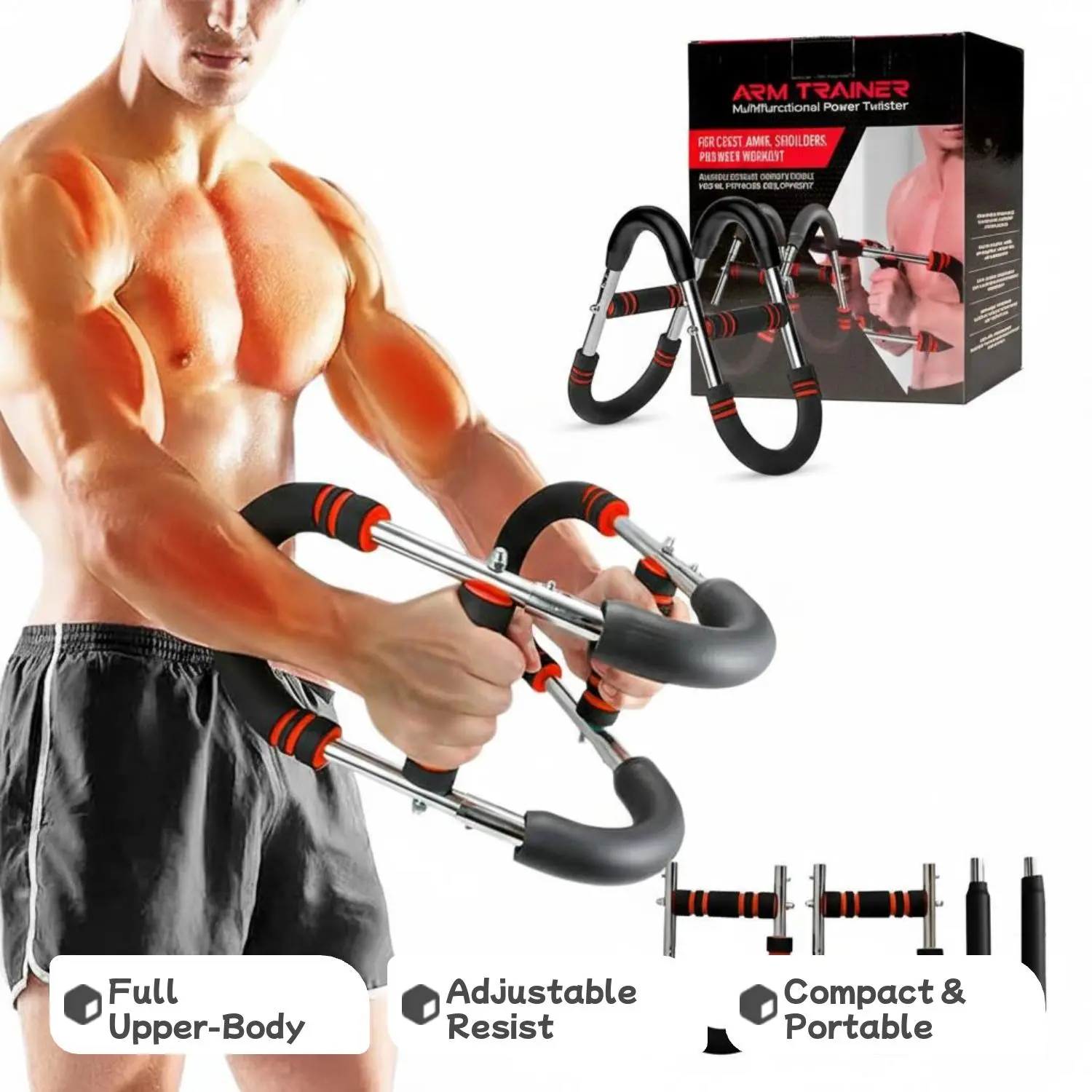 Unisex Stainless Steel Adjustable Power Twister Bar - Functional Arm Trainer, Chest & Shoulder Workout Equipment, Portable Detachable Upper Body Fitness Machine for Home Workout & Gym (Home Fitness Enthusiasts Accessory), Reduces Hand Fatigue