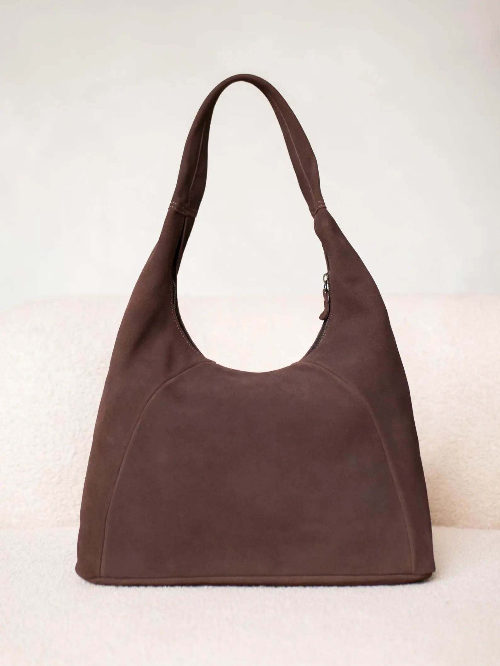 Genuine Suede Dark Brown Leather Handbag Shoulder Bag Studio KHAE by ArtcareShop