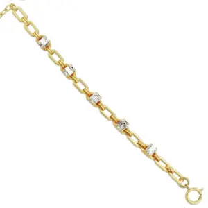 Catherine Popesco - Emerald Cut, Clear Crystal Gold Link Bracelet 1824