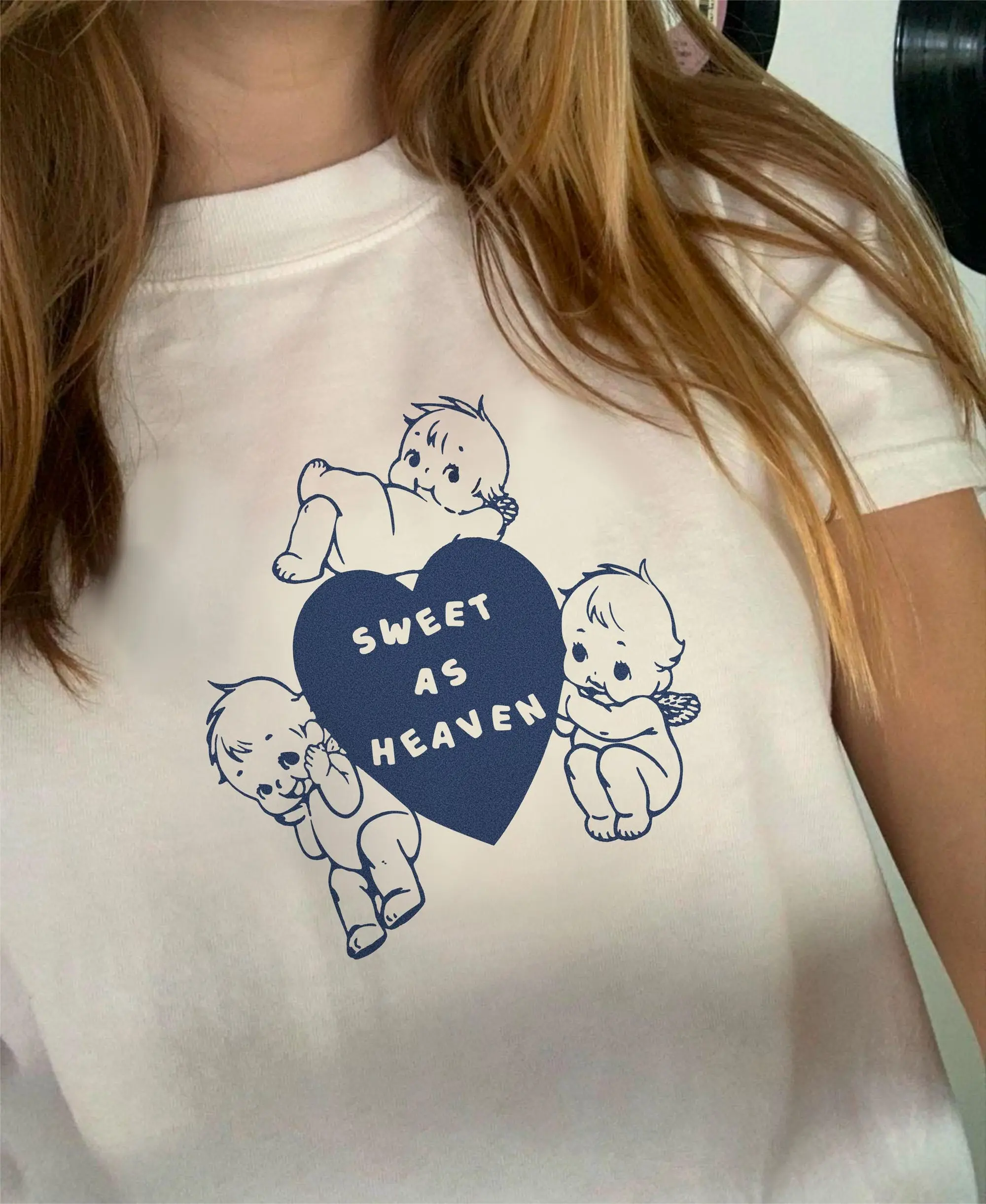 Sweet As Heaven Angel Baby Tee, Coquette Aesthetic Shirt, Y2K Downtown Girl Tee, Vintage Cherub Graphic Top, Soft Girl Tee