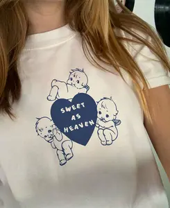 Sweet As Heaven Angel Baby Tee, Coquette Aesthetic Shirt, Y2K Downtown Girl Tee, Vintage Cherub Graphic Top, Soft Girl Tee