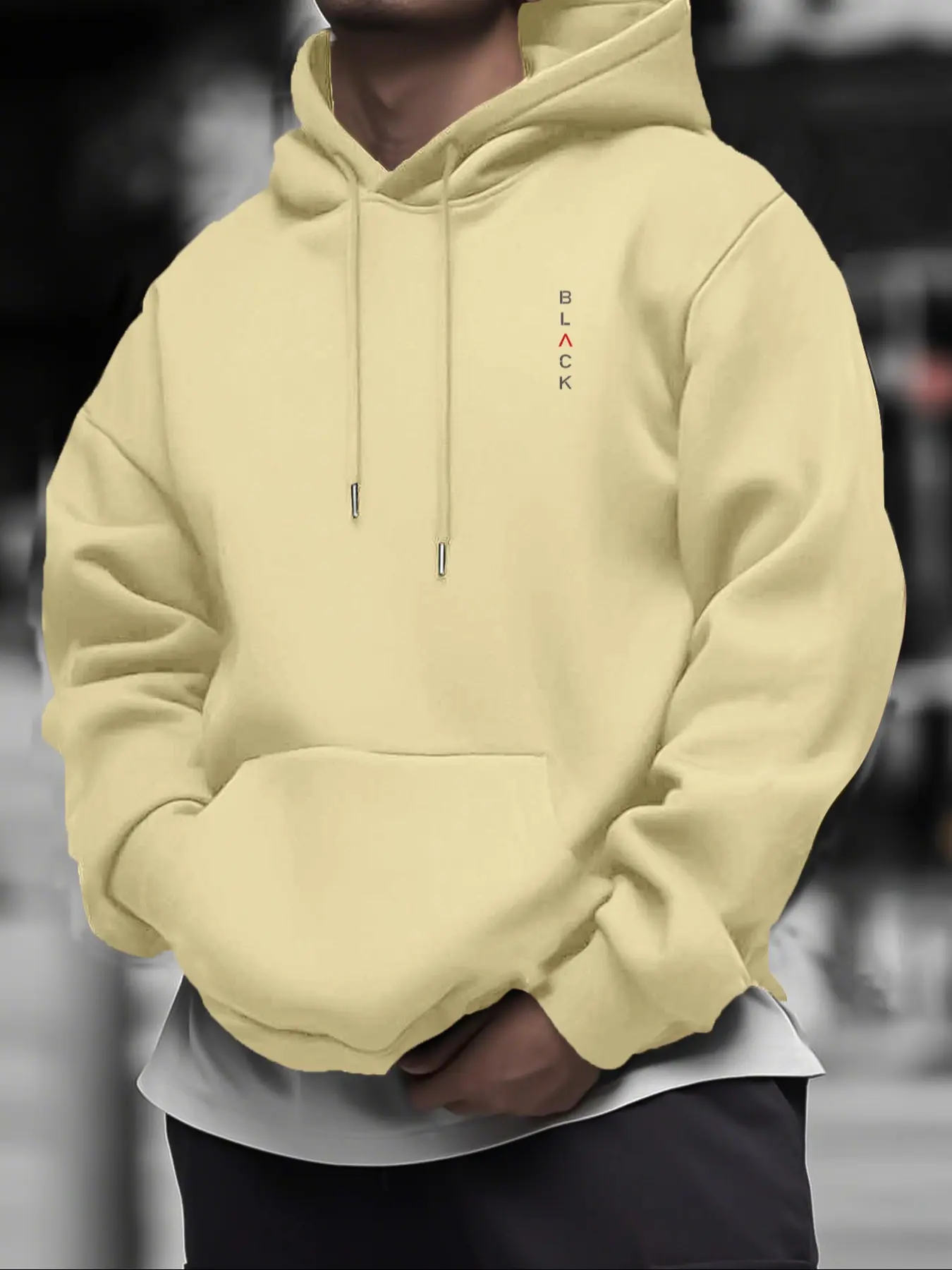 Men's Casual Drawstring Hooded Solid Color Hoodie, Drawstring Pocket Long Sleeve Pullover, Letter Print Streetwear, Fall & Winter Fitted Sweatshirt