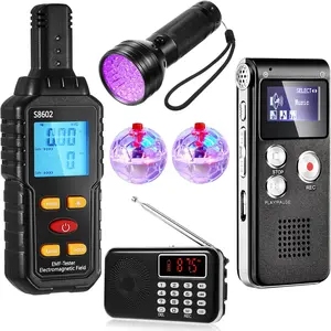 6 Pcs Ghost Hunting Equipment Kit - Includes Electromagnetic Paranormal Radiation Detector, 8GB EVP Digital Recorder, Hand Held Radio, UV Flashlight, 2 LED Light-up Cat Balls