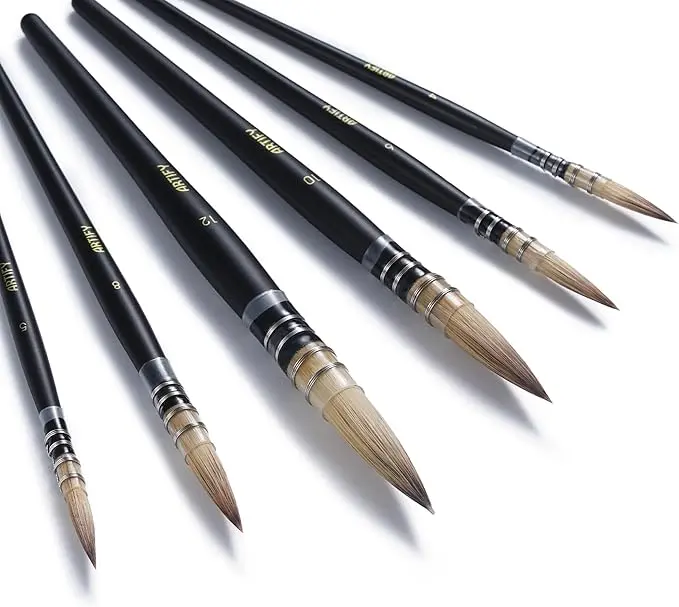 Artify 6-Piece Professional Quill Watercolor Brush Set - Synthetic Hair, Birch Wood - for Watercolor Painting, Art Drawing Supplies