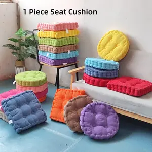 Square Corduroy Chair Cushion, Thick Silk Cotton Filled Seat Pad, Non-Slip Tufted Cushion for Dining Room, Bedroom & Office Chair, Navy Blue Soft Butt Pillow