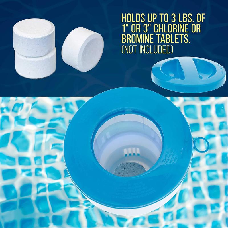 Pool floating collapsible chlorine 3 tablet chemical dispenser 7 diameter floater adjustable balanced chemical delivery