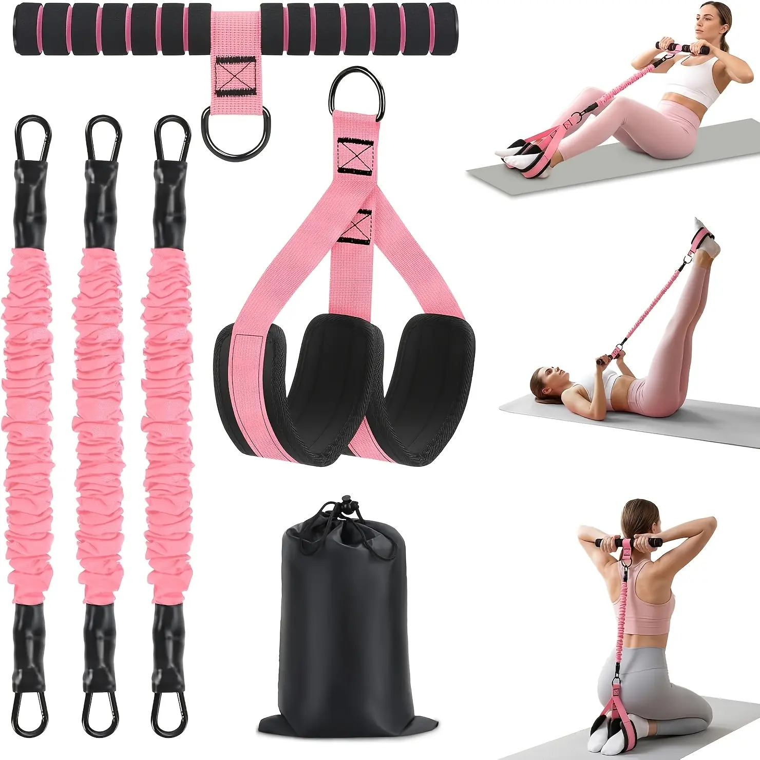 MAGICORANGE 90LBS Upgraded Adjustable Elastic Pedal Resistance Bands with Handles, 3-Tube Manual Tension Training Pedal, Multifunctional Home Gym Fitness Equipment for Full-Body Yoga & Exercise