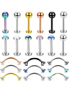 Cool 21 Pcs Colorful Piercing Jewelry Set 16G Stainless Steel Lip Rings for Women Men Labret Studs Daith Rook Earrings Monroe Rings Piercing Conch Cartilage Tragus Helix Earring Barbells Eyebrow Rings Piercing Jewelry Side Labret Jewelry