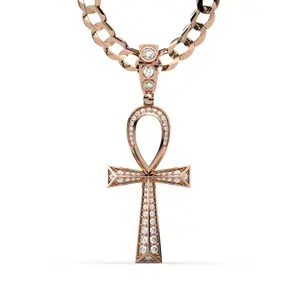 Men's VVS Lab Diamond Customizable Rose Gold Ankh Necklace Pendant