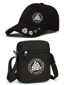 Unisex Viking Print Baseball Cap & Crossbody Bag Set, Street Style Outdoor Sports Hat and Shoulder Bag, Adjustable Gift for Friends, Casual Crossbody Bags, Fashion Crossbody Bag, Stylish Crossbody Bags